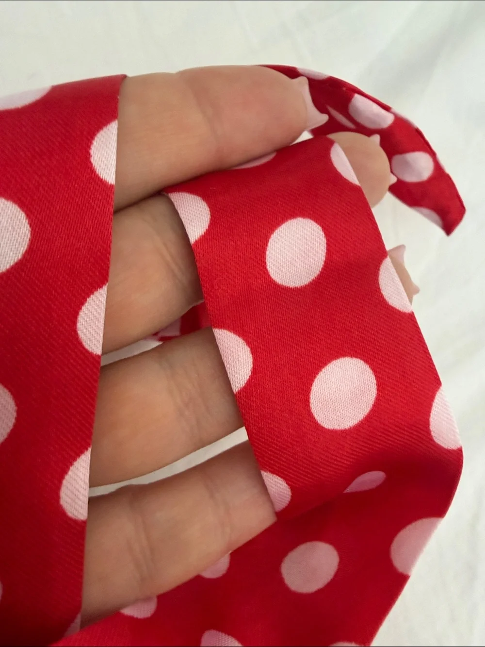 Red Polka Dot Satin Hair Scarf for Bag 💼